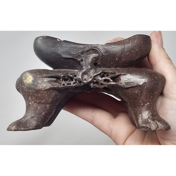 Vintage Chinese Hand Carved Soapstone Birds & Floral Motif Sculpture 8.5" Flaws - Picture 10 of 15